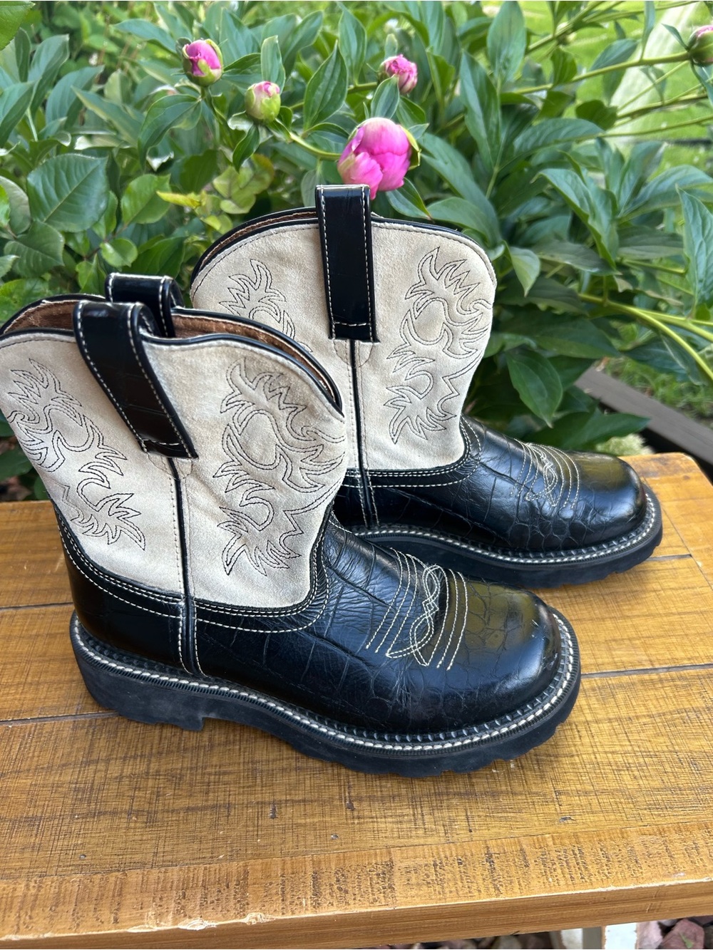 Ariat Black & Cream Western Ankle Booties